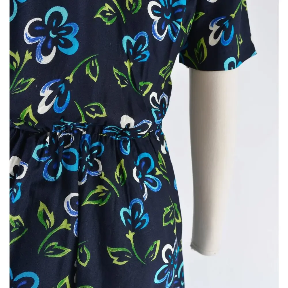 Vintage 90s Floral Rayon Romper Navy Wrap Playsuit Boho Summer Shorts Jumpsuit S